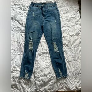 Fashion Nova Blue Distressed Skinny Jeans